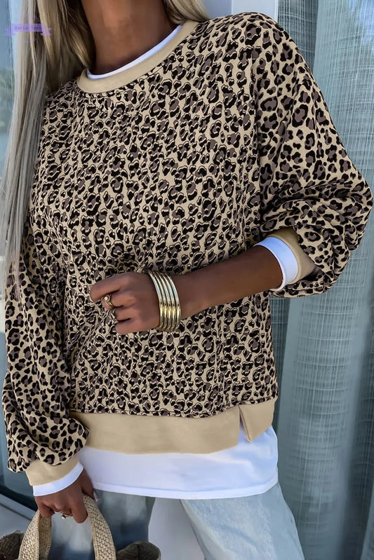 Parchment Leopard Print Crew Neck Sweatshirt Aaria Tees