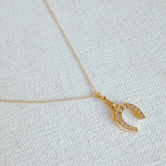 Paved Horseshoe Pendant Necklace - Aaria Tees