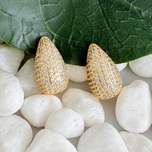Paved Teardrop Stud Earrings - Aaria Tees
