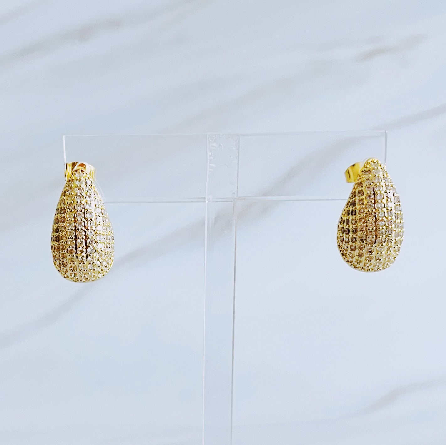 Paved Teardrop Stud Earrings - Aaria Tees