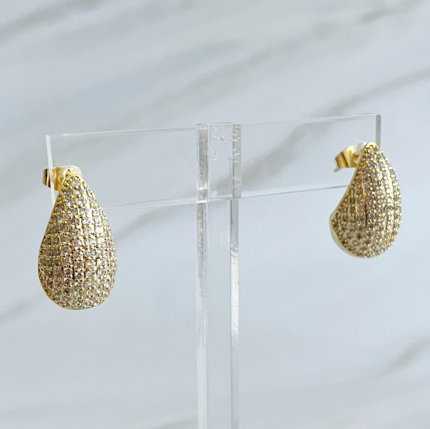 Paved Teardrop Stud Earrings - Aaria Tees