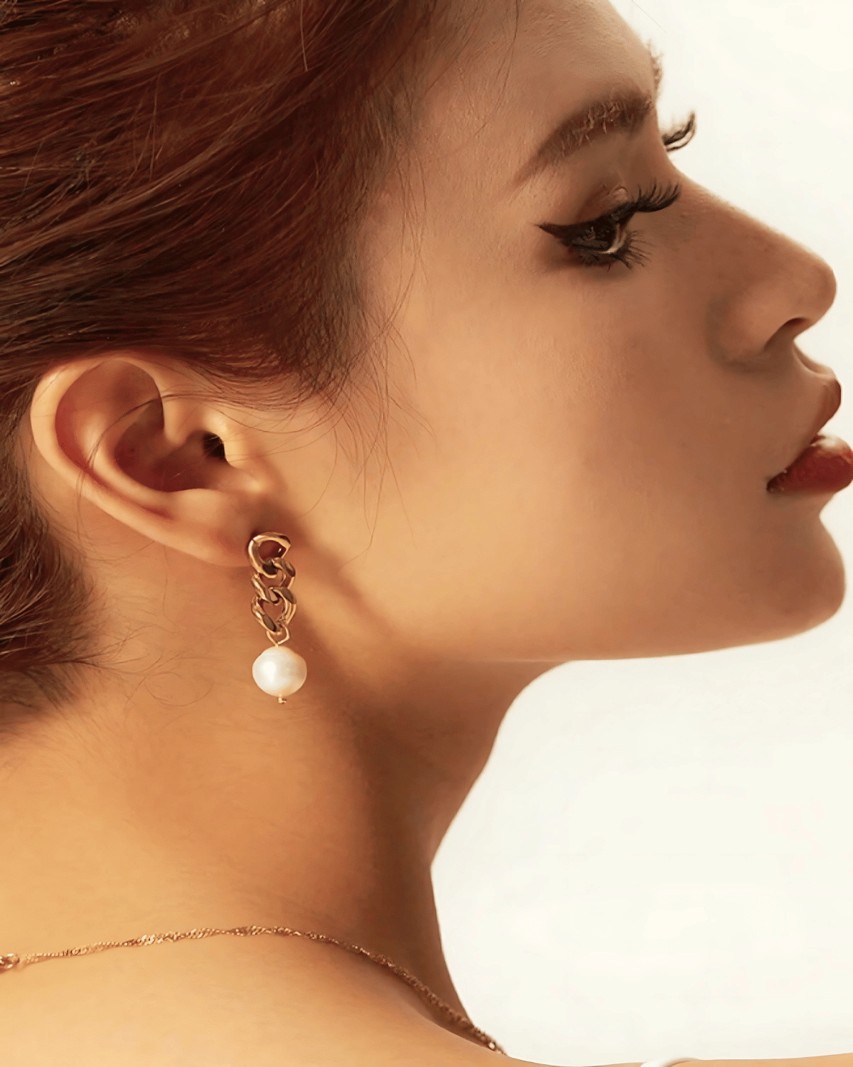 Pearl Drop Earrings with Gold Chain - MADISON PEARL DUET™ - Aaria Tees