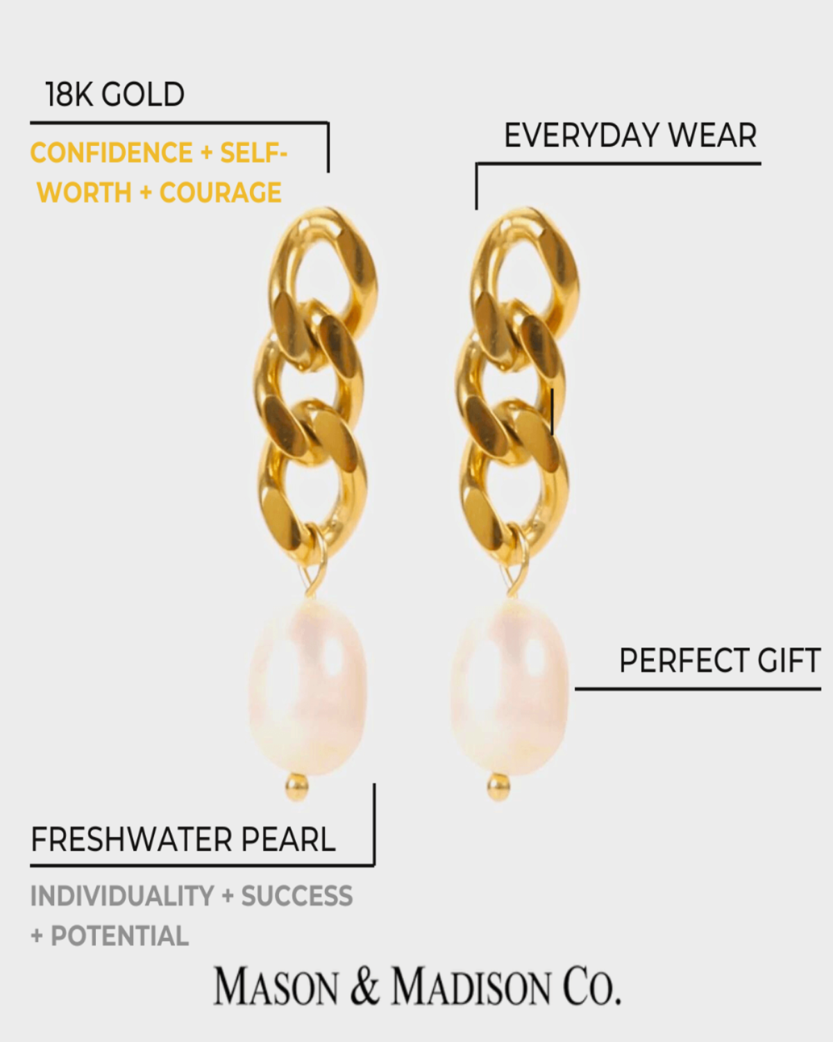 Pearl Drop Earrings with Gold Chain - MADISON PEARL DUET™ - Aaria Tees