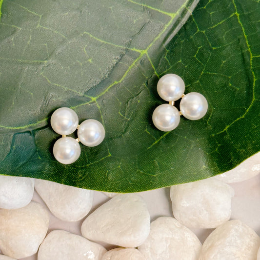Pearl Trio Stud Earrings - Aaria Tees