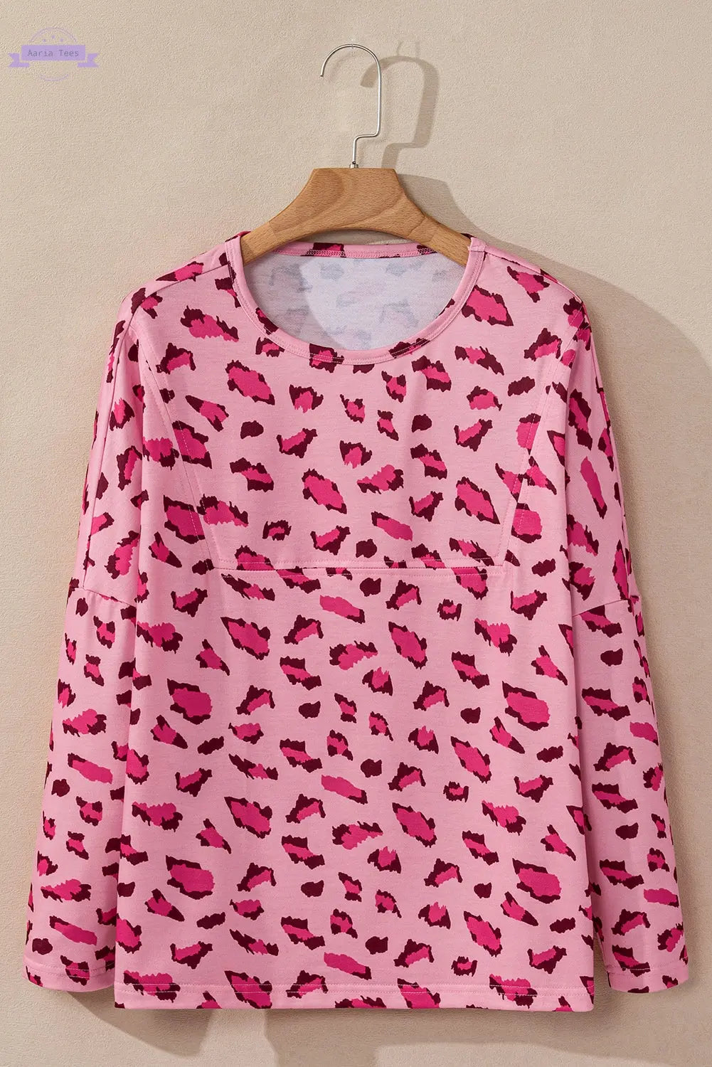 Pink Animal Print Stitching Loose Long Sleeve Top Aaria Tees Aaria Tees