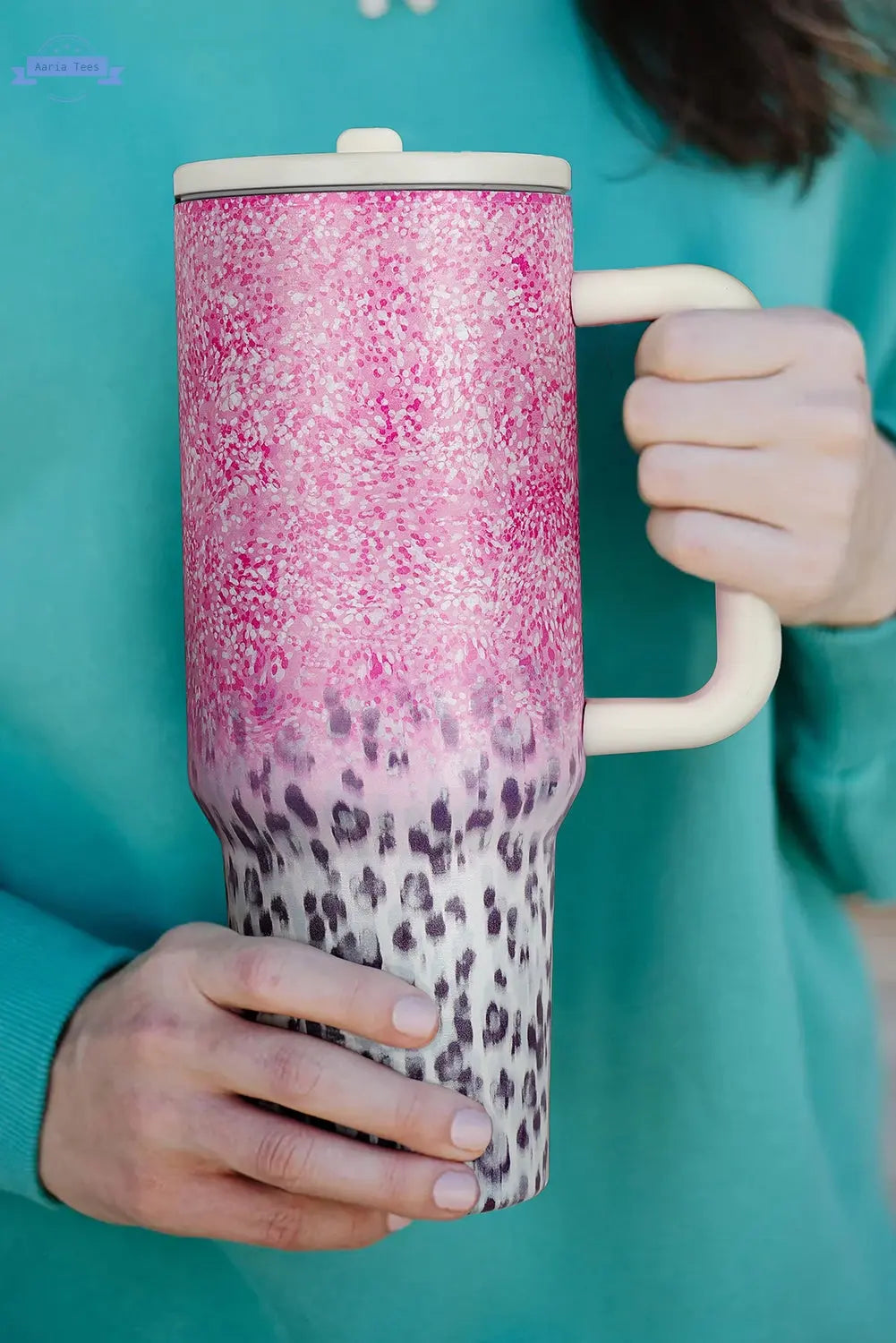 Pink Leopard Gradient 40oz Stainless Steel Thermos Travel Cup Aaria Tees Aaria Tees