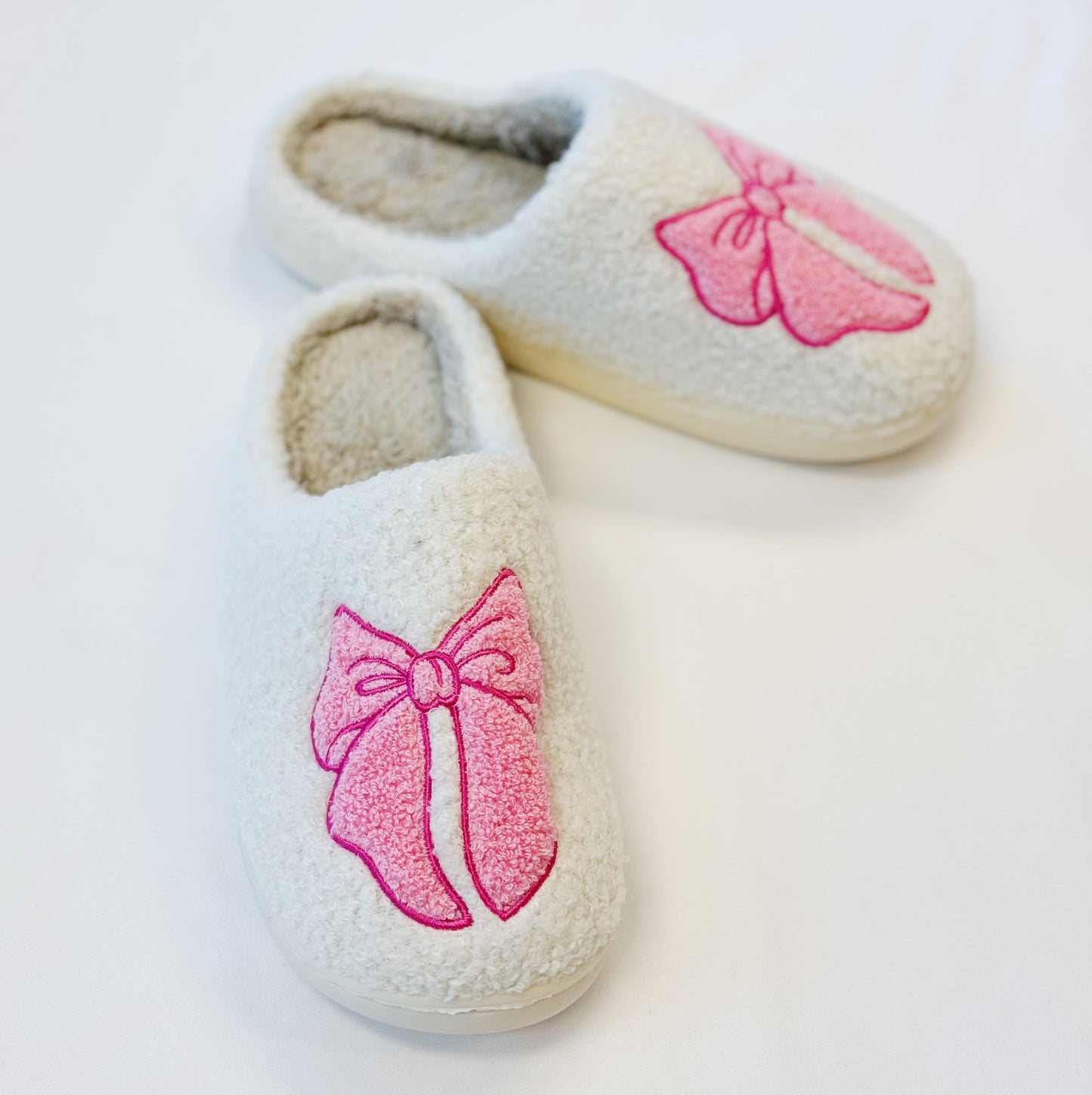Pink Lounge Bow Cozy Slippers - Aaria Tees Aaria Tees