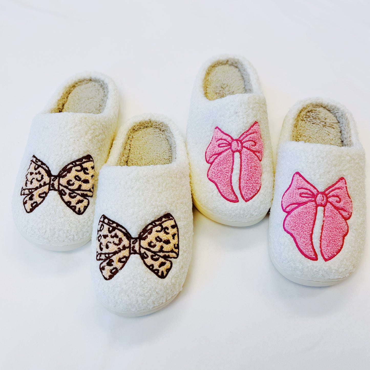 Pink Lounge Bow Cozy Slippers - Aaria Tees Aaria Tees