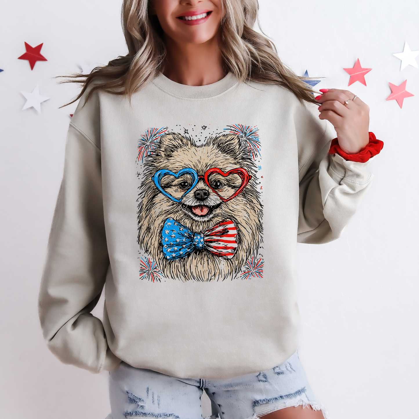 Pomeranian Patriotic Dog, USA, America, Pet Lover, 4th of July Sweatshirt