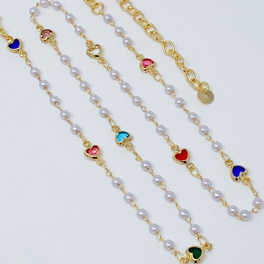 Precious Mini Heart Pearl Chain Necklace - Aaria Tees