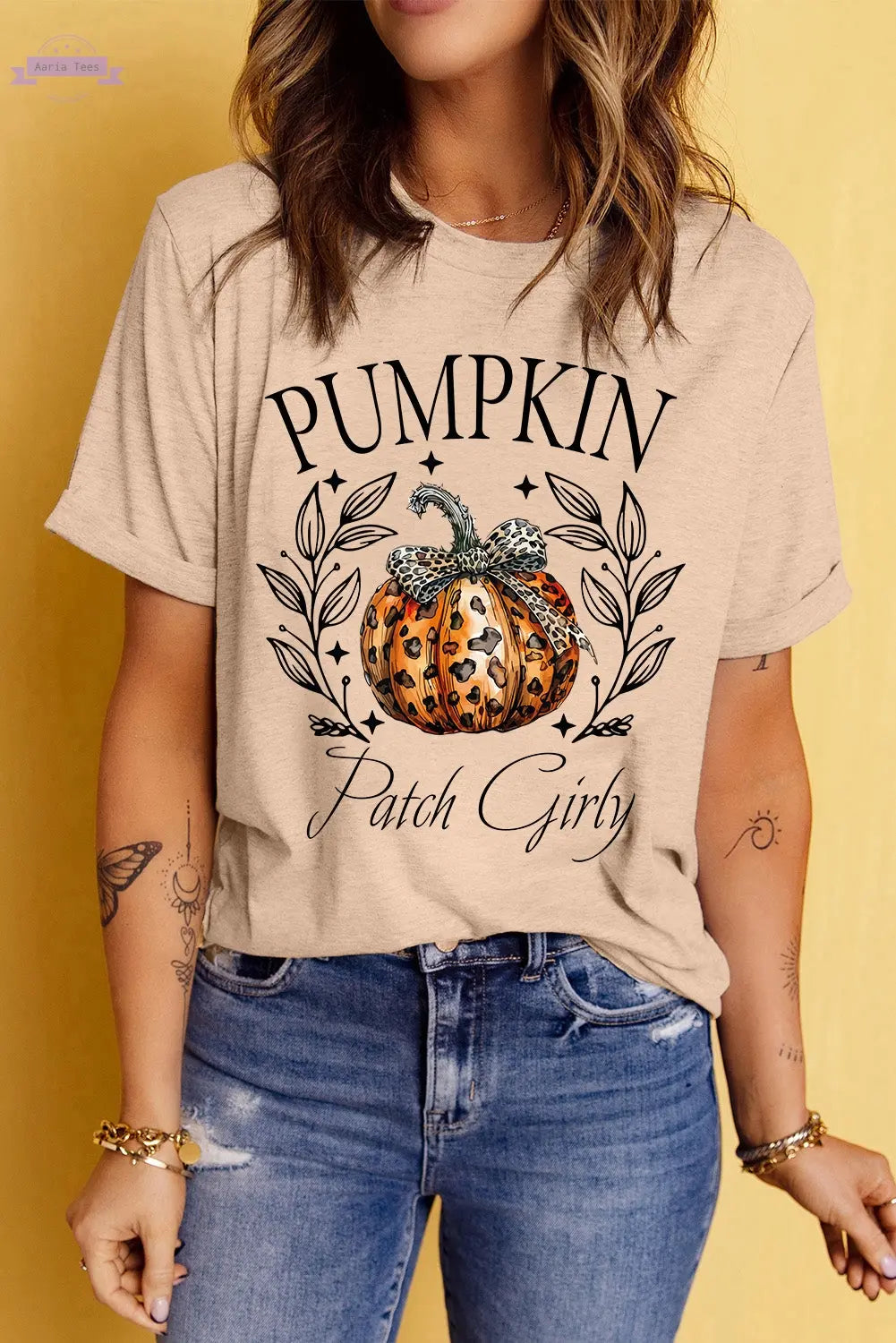 Pumpkin Graphic Round Neck Short Sleeve T-Shirt Trendsi Aaria Tees