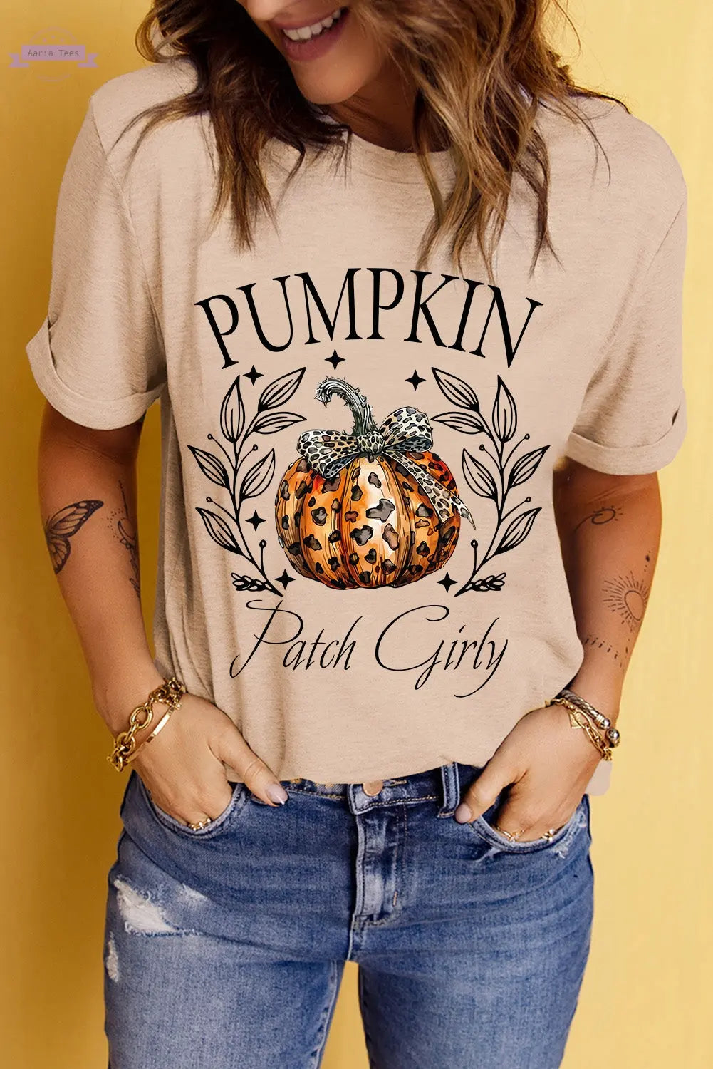 Pumpkin Graphic Round Neck Short Sleeve T-Shirt Trendsi Aaria Tees
