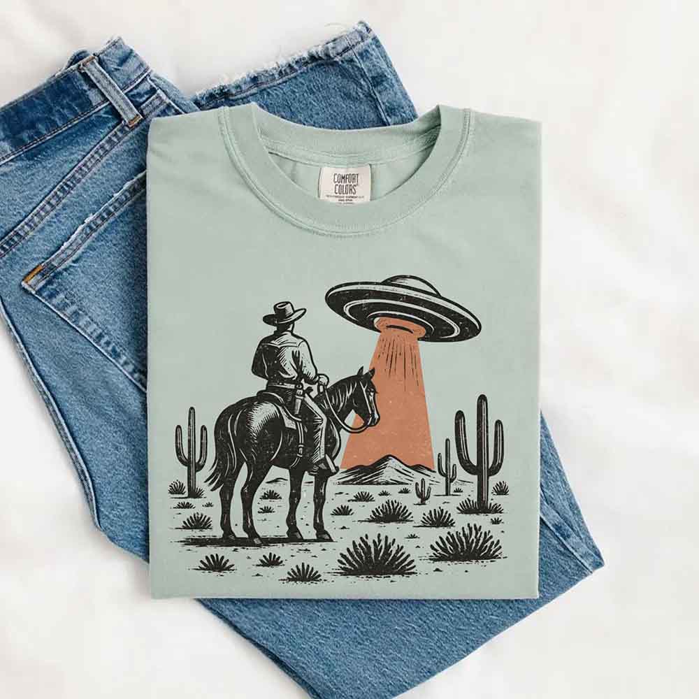 Retro UFO Cowboy Tee – Unisex Comfort Colors Shirt