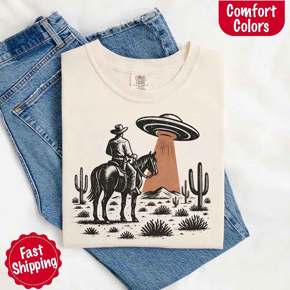 Retro UFO Cowboy Tee – Unisex Comfort Colors Shirt