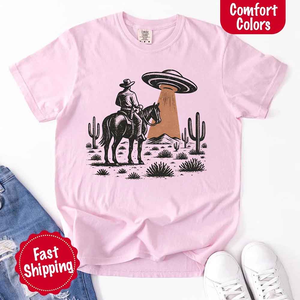 Retro UFO Cowboy Tee – Unisex Comfort Colors Shirt
