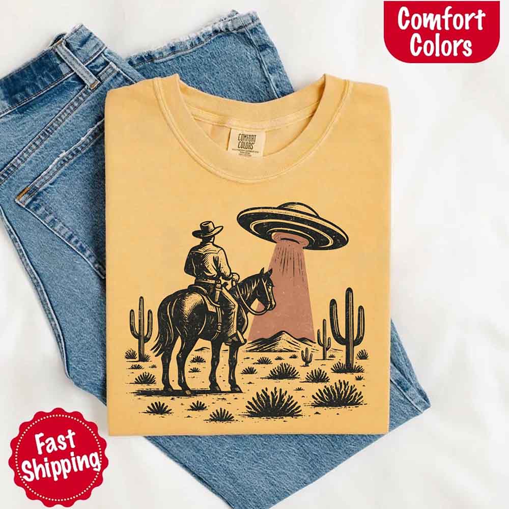 Retro UFO Cowboy Tee – Unisex Comfort Colors Shirt