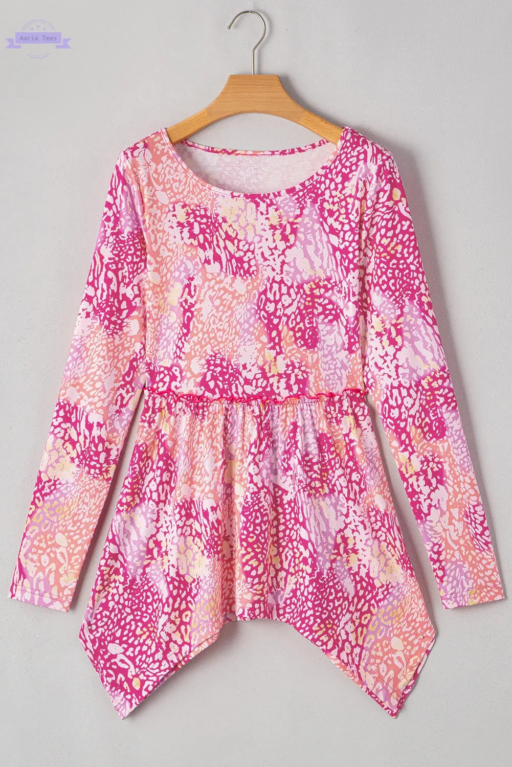 Rose Classic Leopard Print Handkerchief Hem Tunic Top Aaria Tees