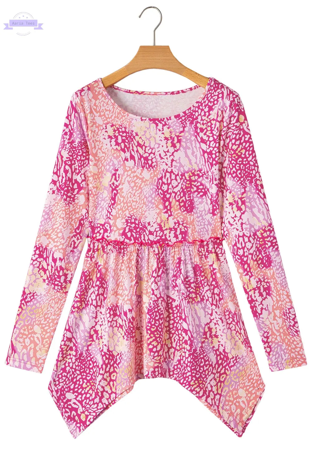 Rose Classic Leopard Print Handkerchief Hem Tunic Top Aaria Tees