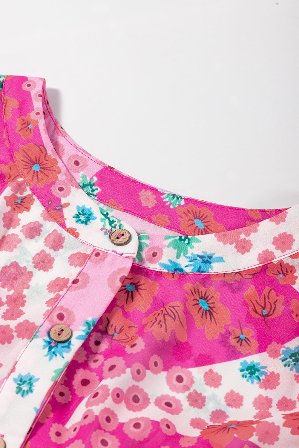 Rose Red Floral Allover Print Buttoned V Neck Oversized Shirt - Aaria Tees