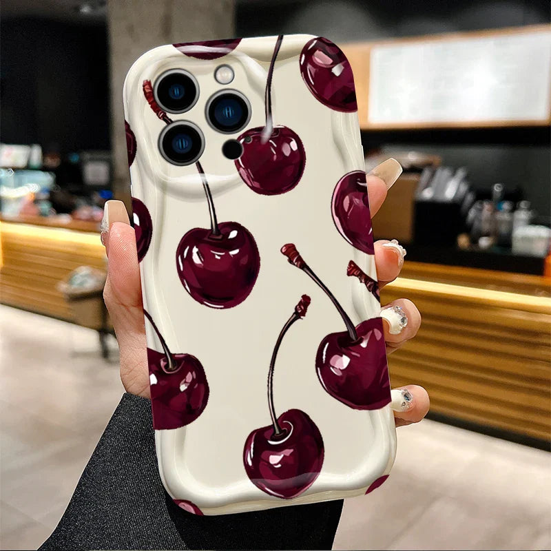 Red Cherry Bow Soft Wave Silicone Phone Case For iPhone