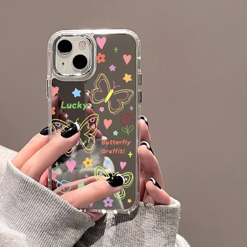 Cute Cherry Plating Make Up Mirror Phone Case
