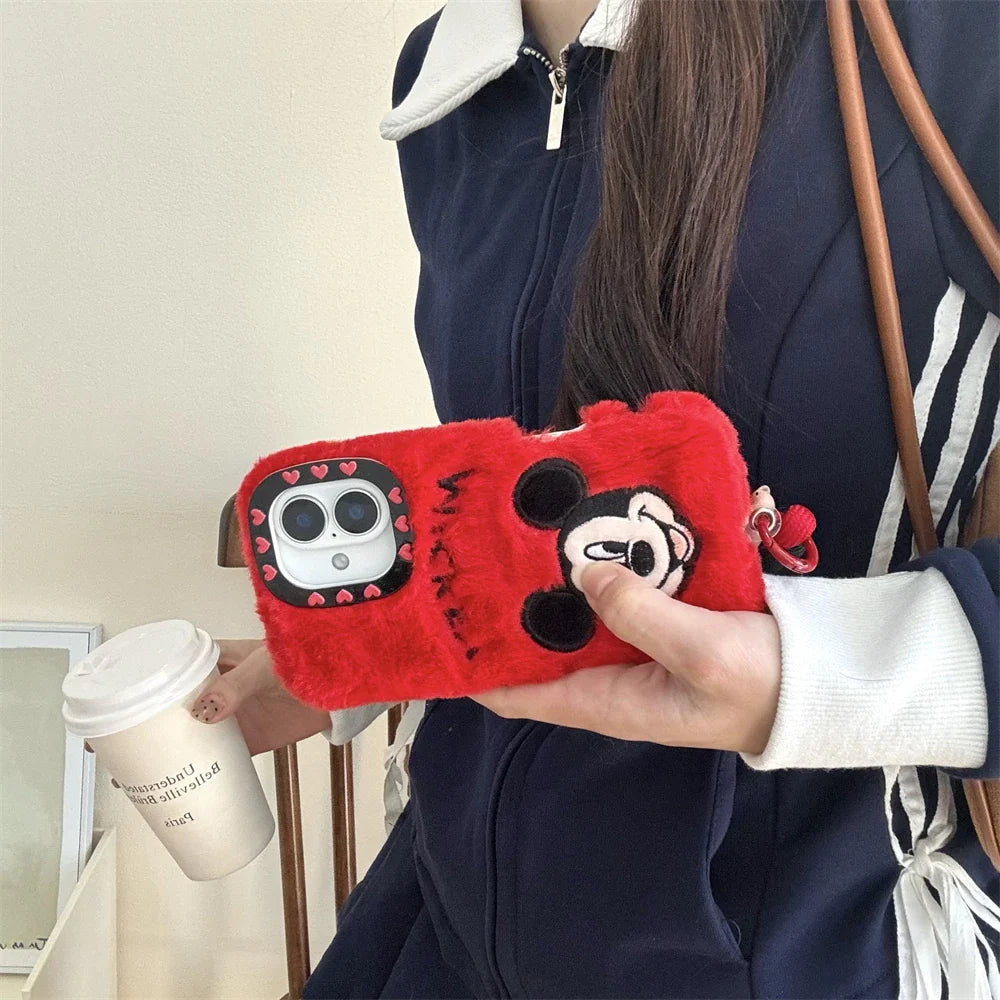 Cartoon Disney Mickey Red Color Winter Warm Plush Phone Case