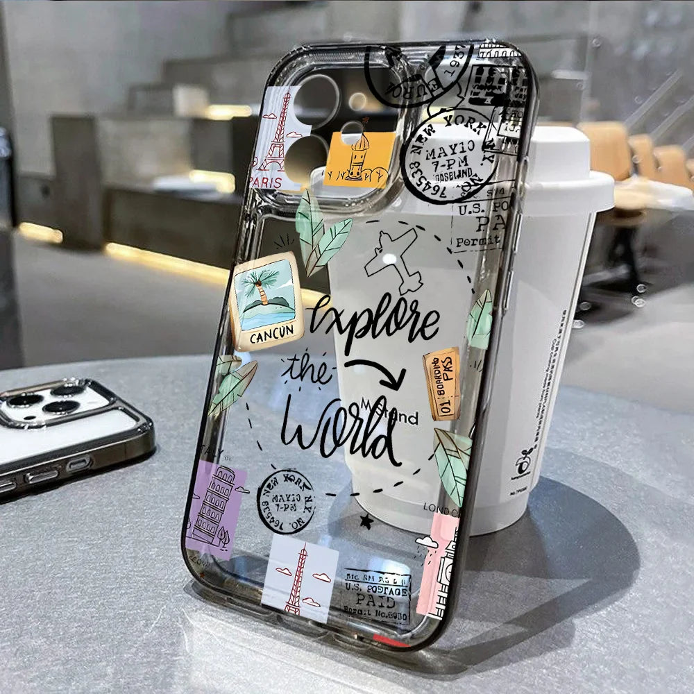 Travel Inspired Airplane Route Design Cover Transparent Phone Case