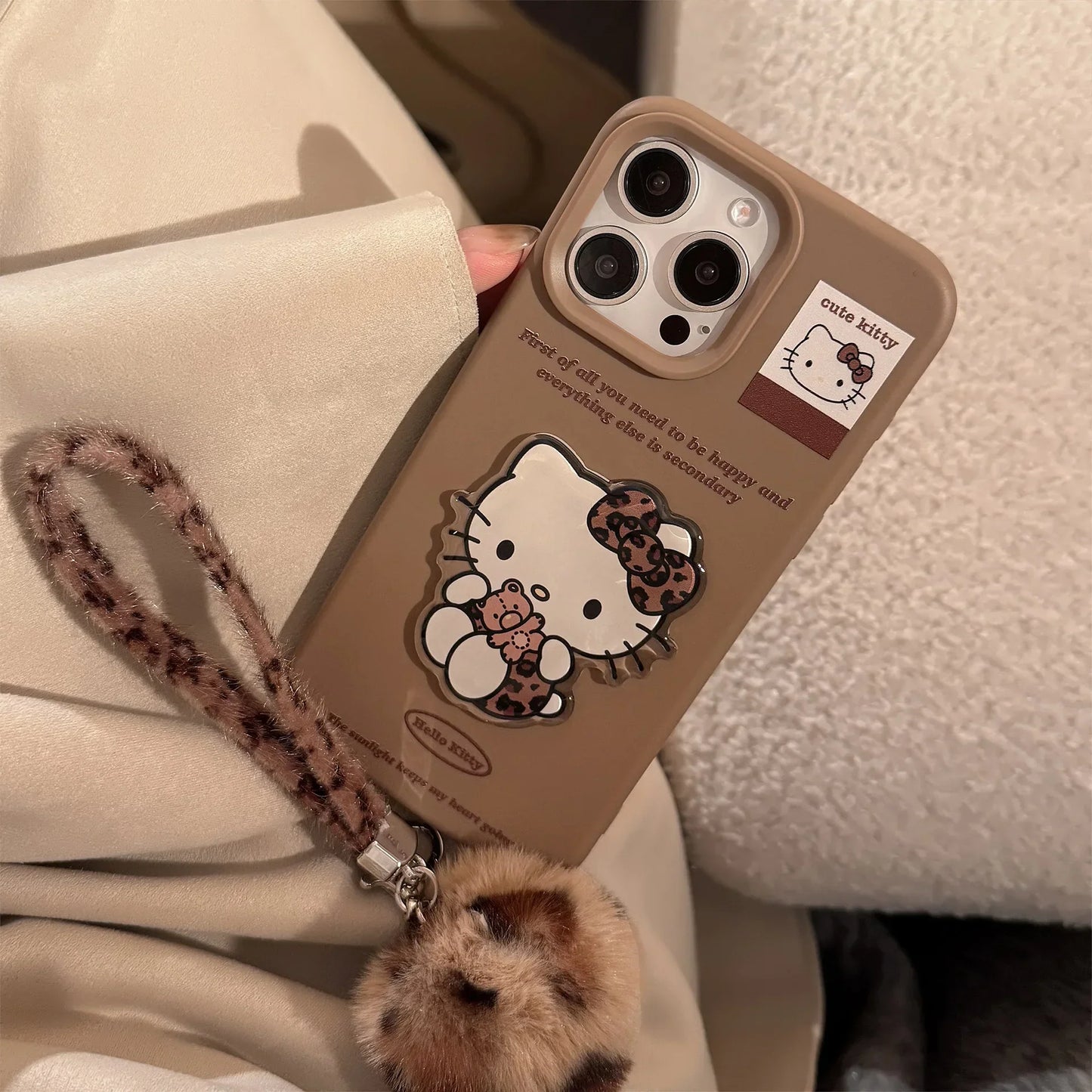 Korean Cartoon Cute 3D Hello Kitty Sticker With Lanyard Soft Phone Case For iPhone