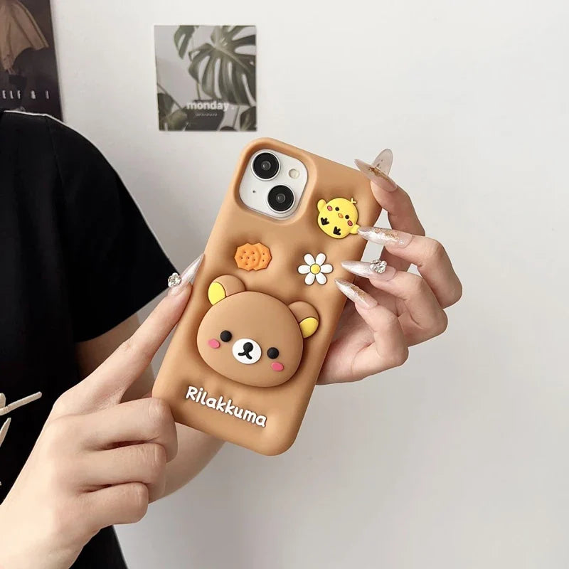 Cartoon Holder Cute Bear Head Grip Tok Holder Silicon Soft Phone Case