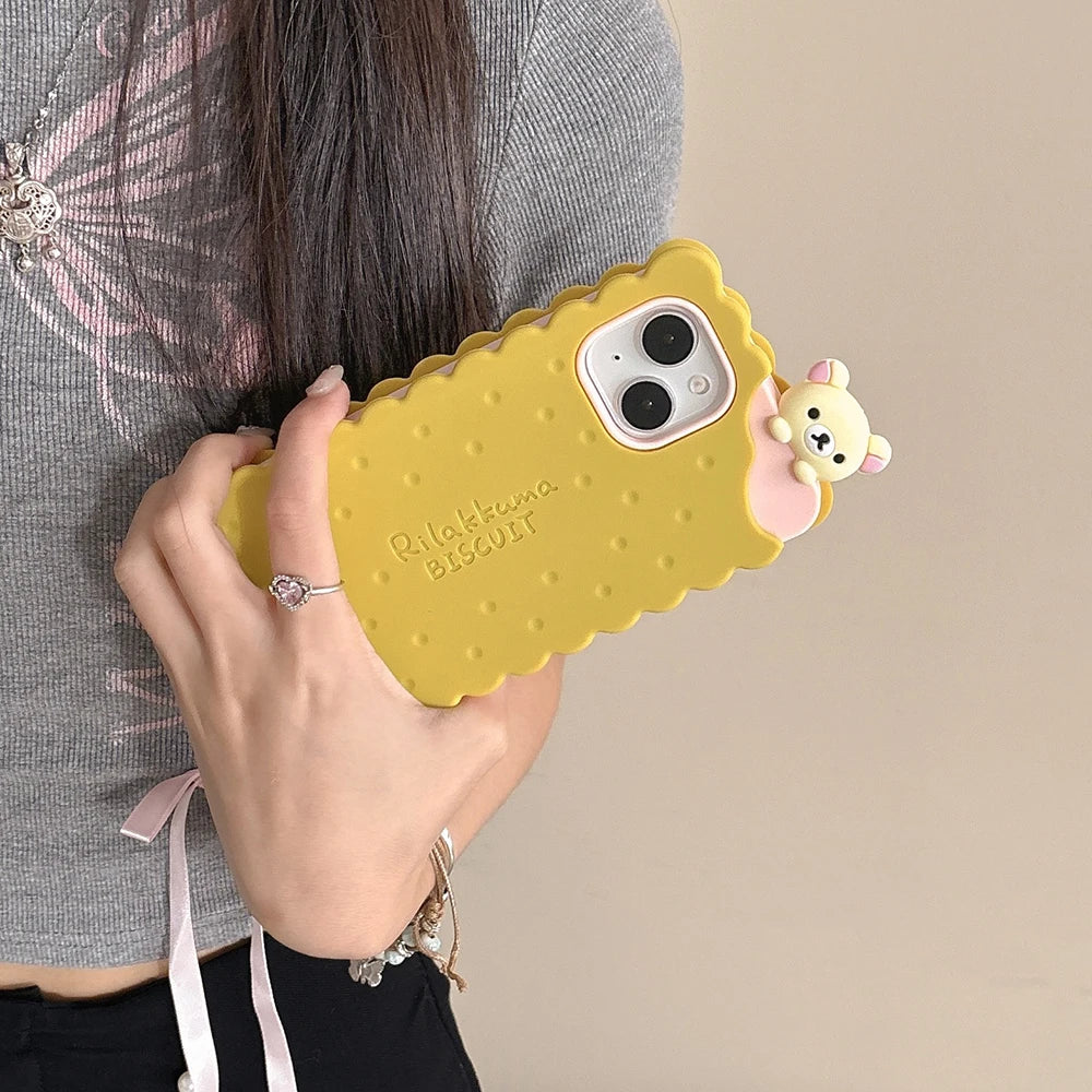 Funny Rilakkuma Bear Sandwich Biscuit Phone Case