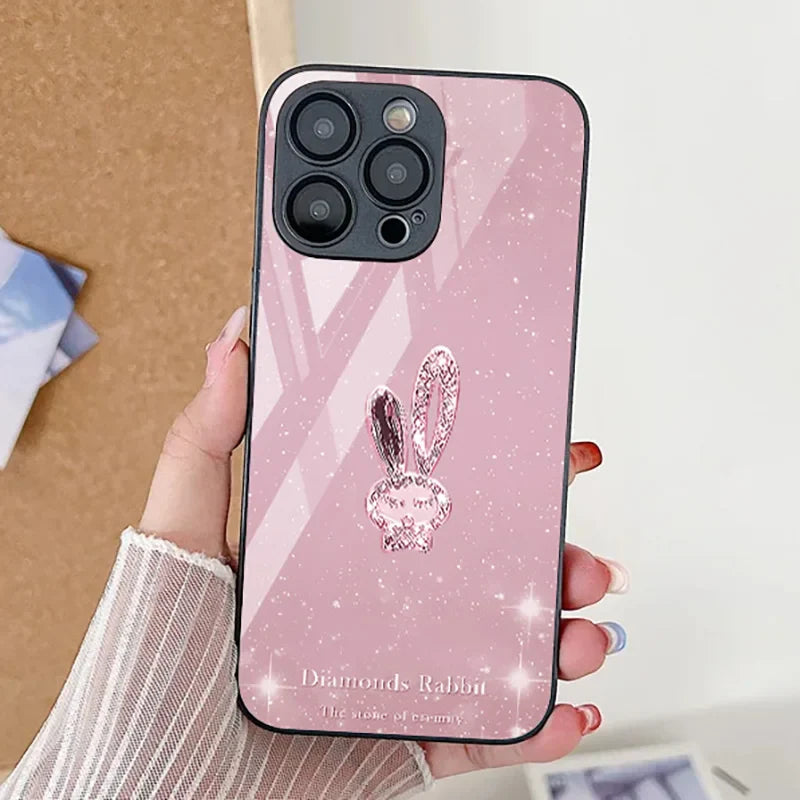 Cute Rabbit Tempered Glass Phone Case