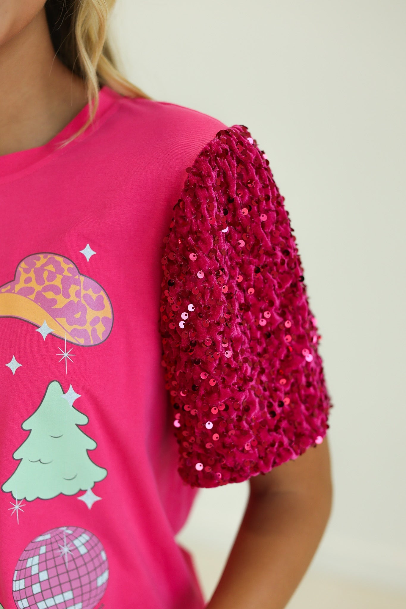 Western Christmas on Princess Top, Fuchsia
