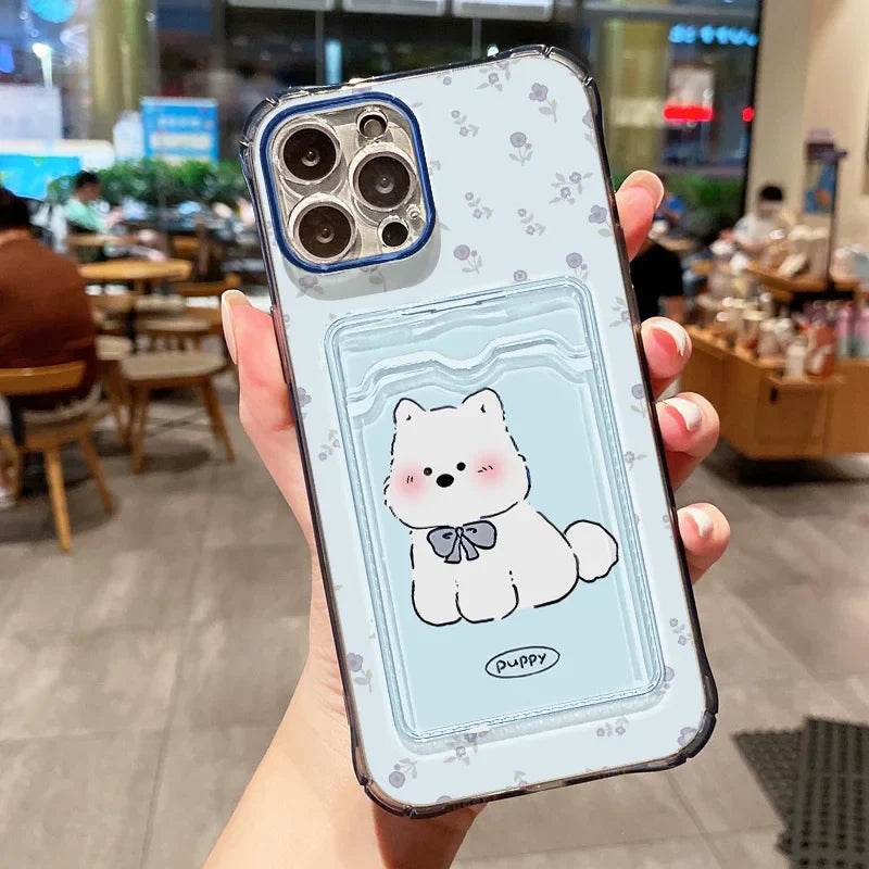 Cute Cartoon Puppy Card Wallet Pocket Phone Case