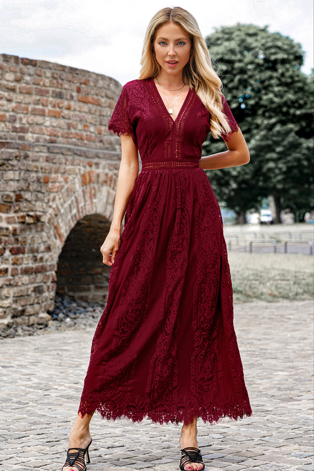 Scalloped Trim Maxi Dress - Aaria Tees Aaria Tees