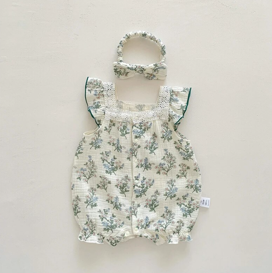 Vintage Paisley Romper With Headband