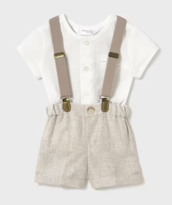 Shorts with Suspenders and Shirt Set in Linen