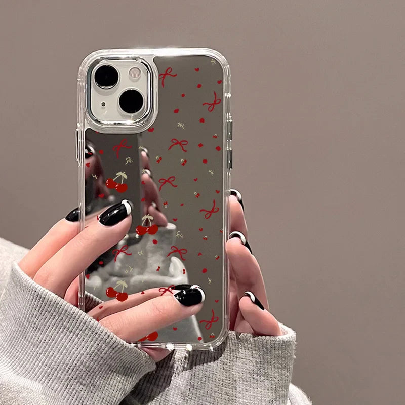 Cute Cherry Plating Make Up Mirror Phone Case