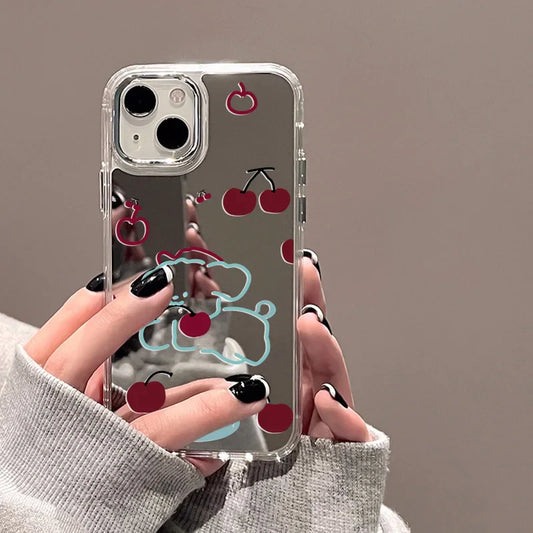 Cute Cherry Plating Make Up Mirror Phone Case