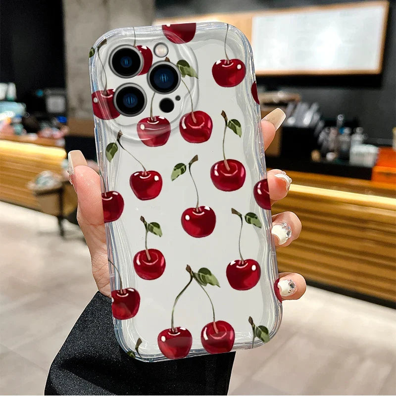 Red Cherry Bow Soft Wave Silicone Phone Case For iPhone