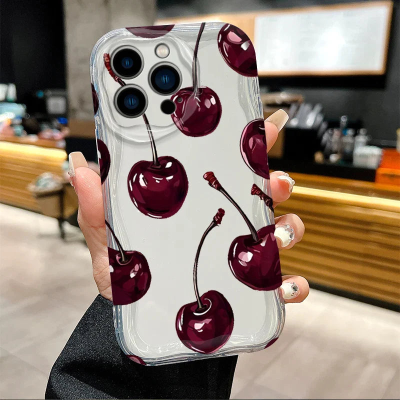 Red Cherry Bow Soft Wave Silicone Phone Case For iPhone