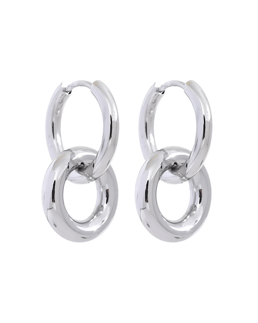 Silver Hoops Earrings - Double Circle - Aaria Tees