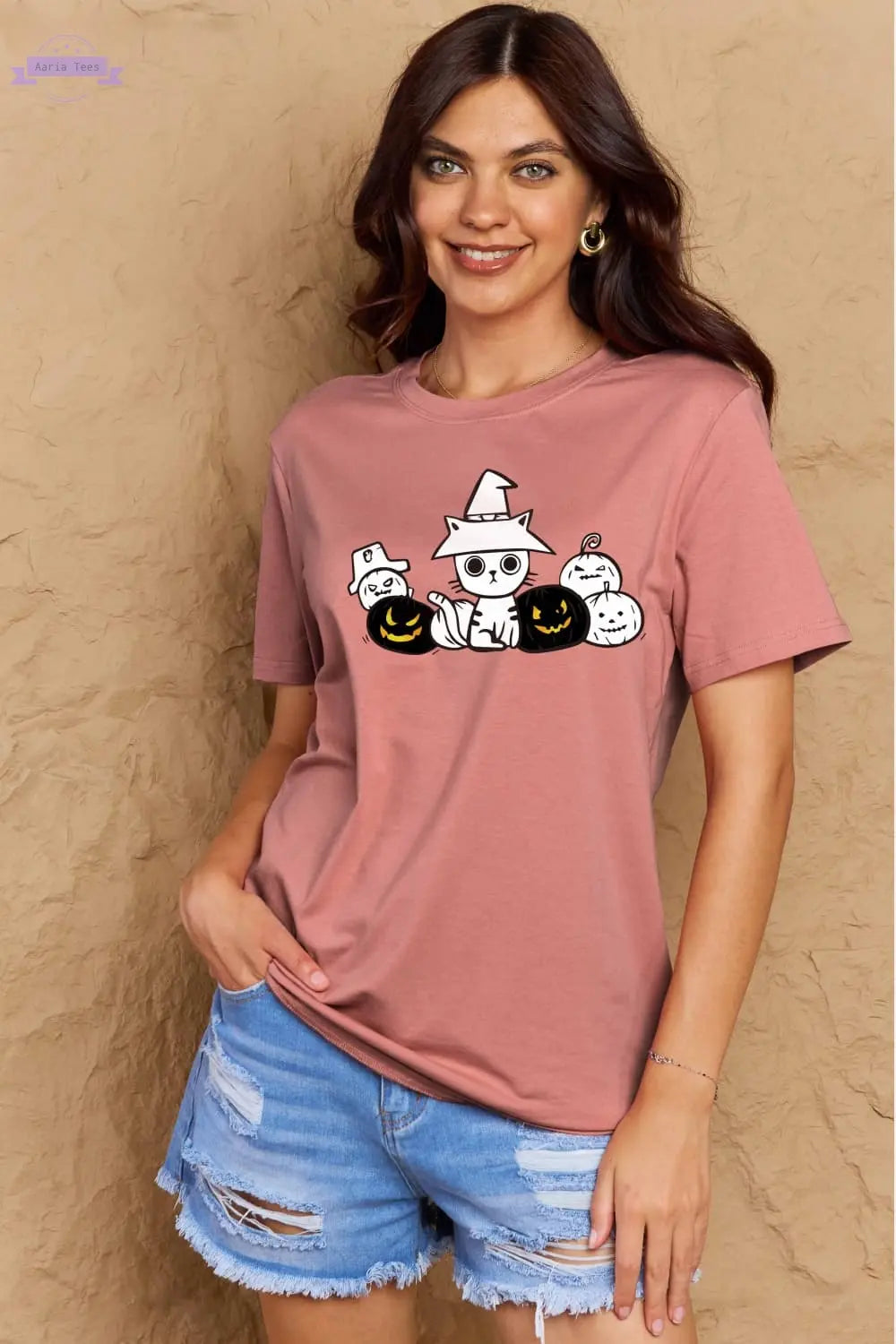 Simply Love Full Size Cat & Pumpkin Graphic Cotton T-Shirt Trendsi