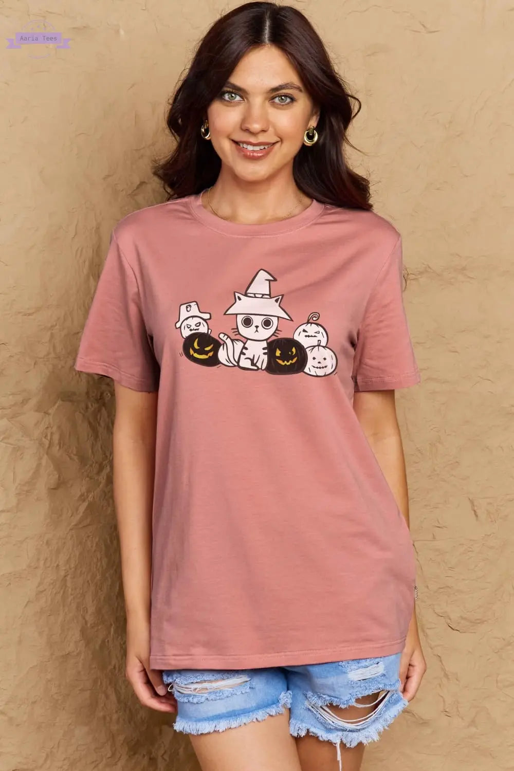 Simply Love Full Size Cat & Pumpkin Graphic Cotton T-Shirt Trendsi