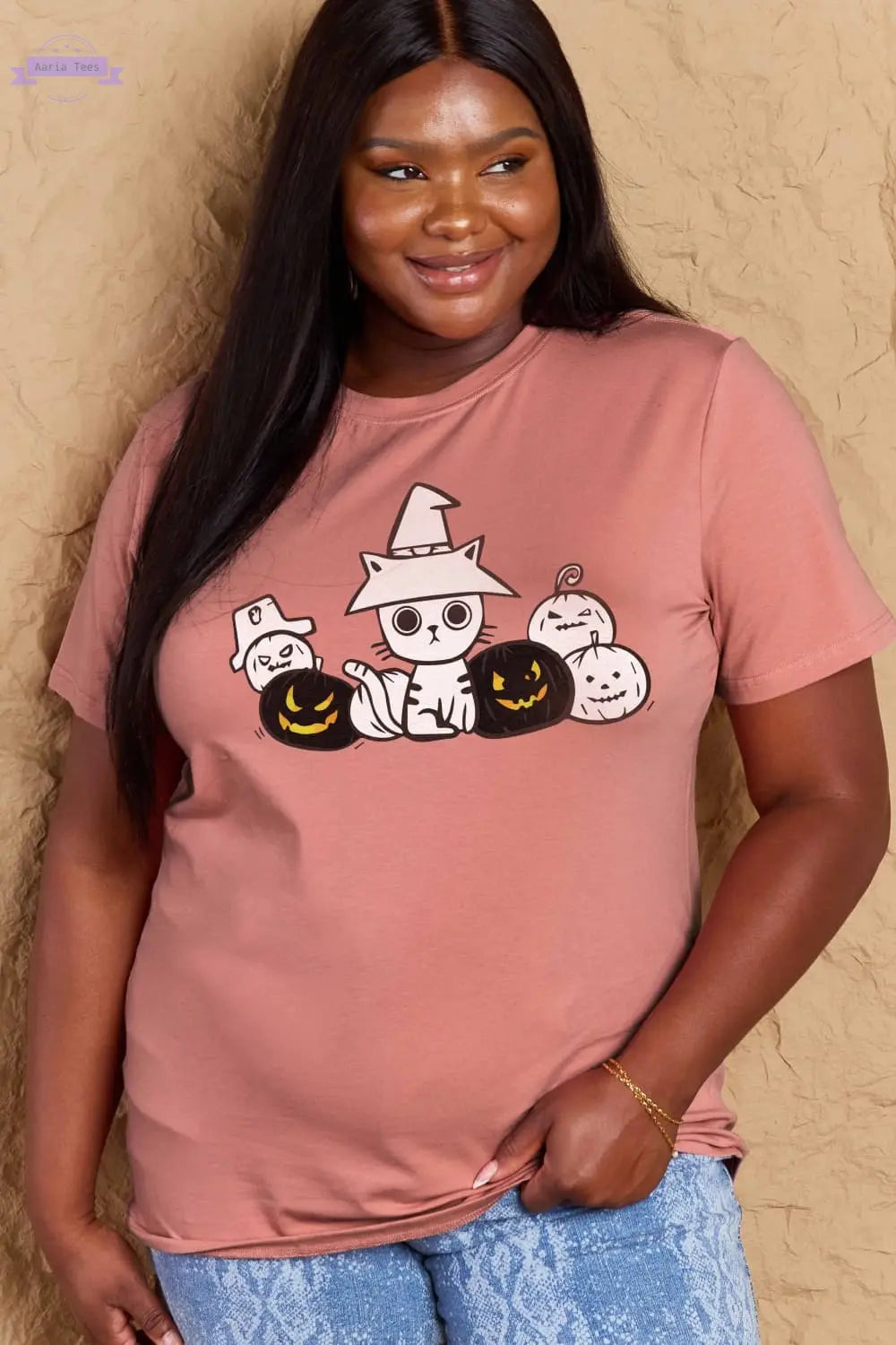 Simply Love Full Size Cat & Pumpkin Graphic Cotton T-Shirt Trendsi