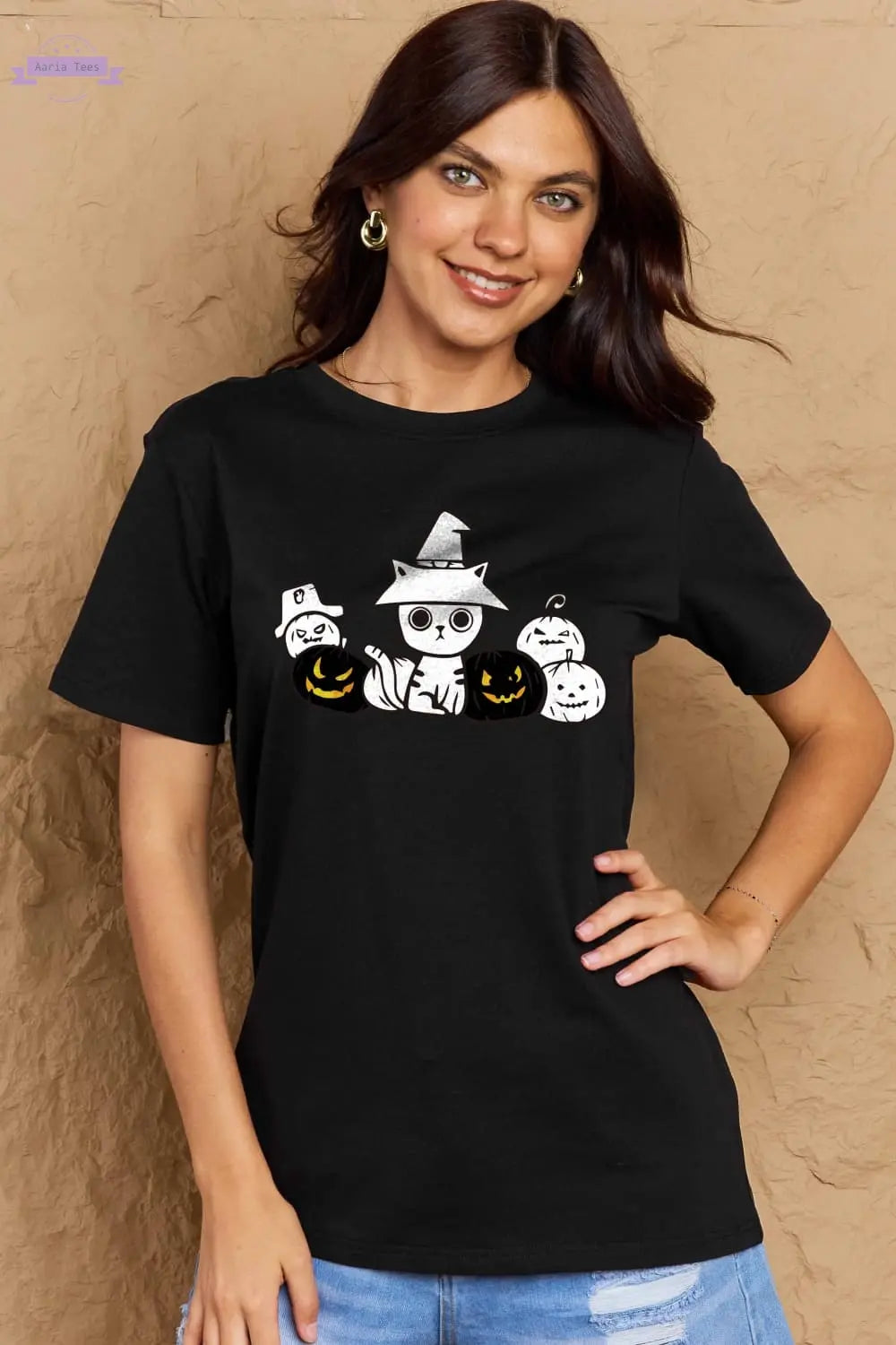 Simply Love Full Size Cat & Pumpkin Graphic Cotton T-Shirt Trendsi