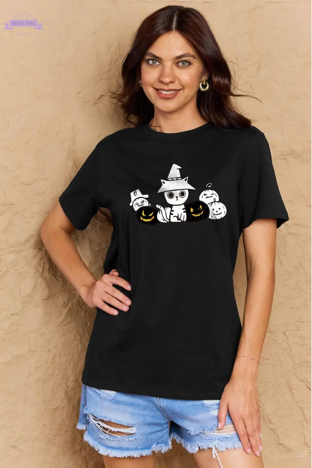 Simply Love Full Size Cat & Pumpkin Graphic Cotton T-Shirt Trendsi