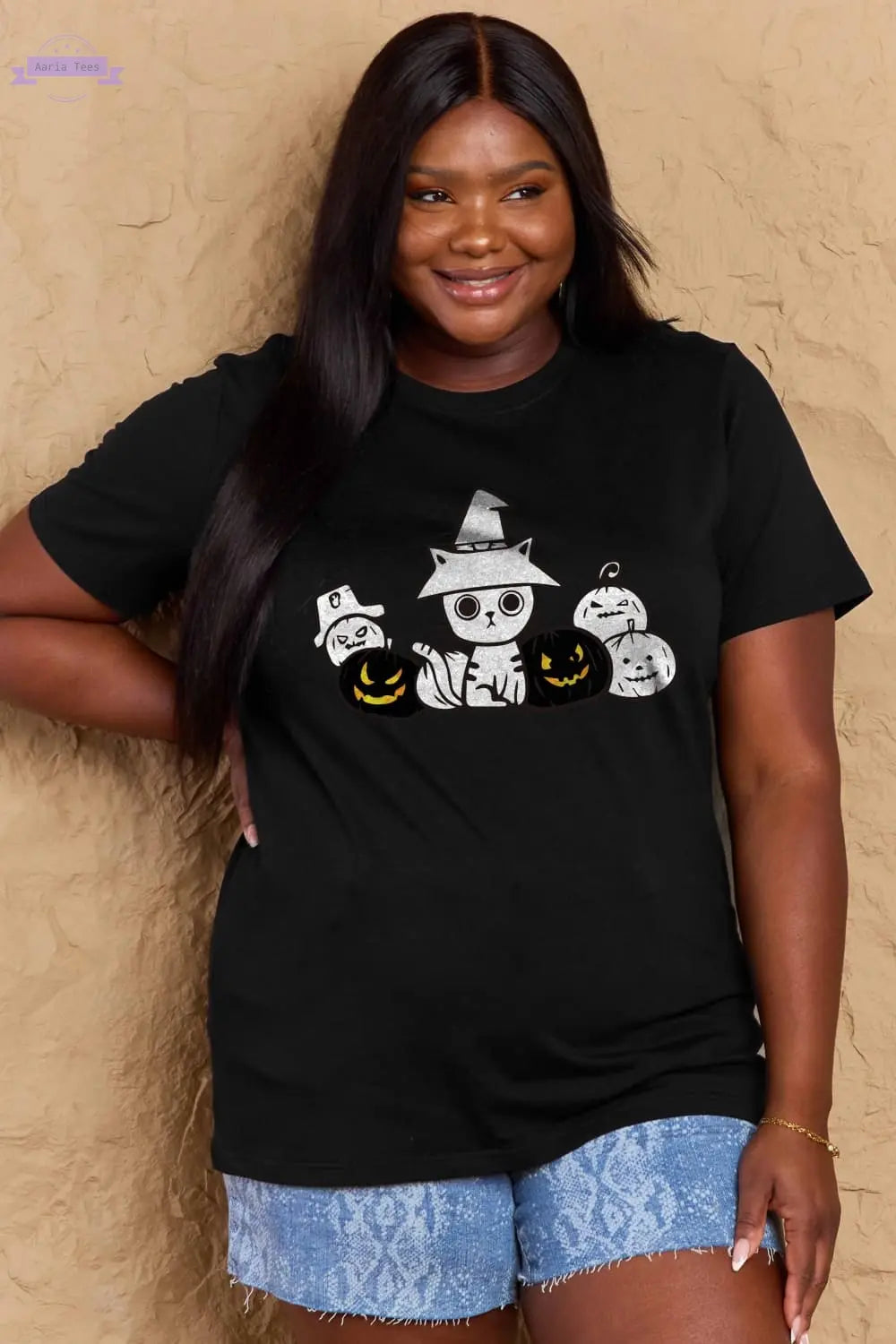Simply Love Full Size Cat & Pumpkin Graphic Cotton T-Shirt Trendsi