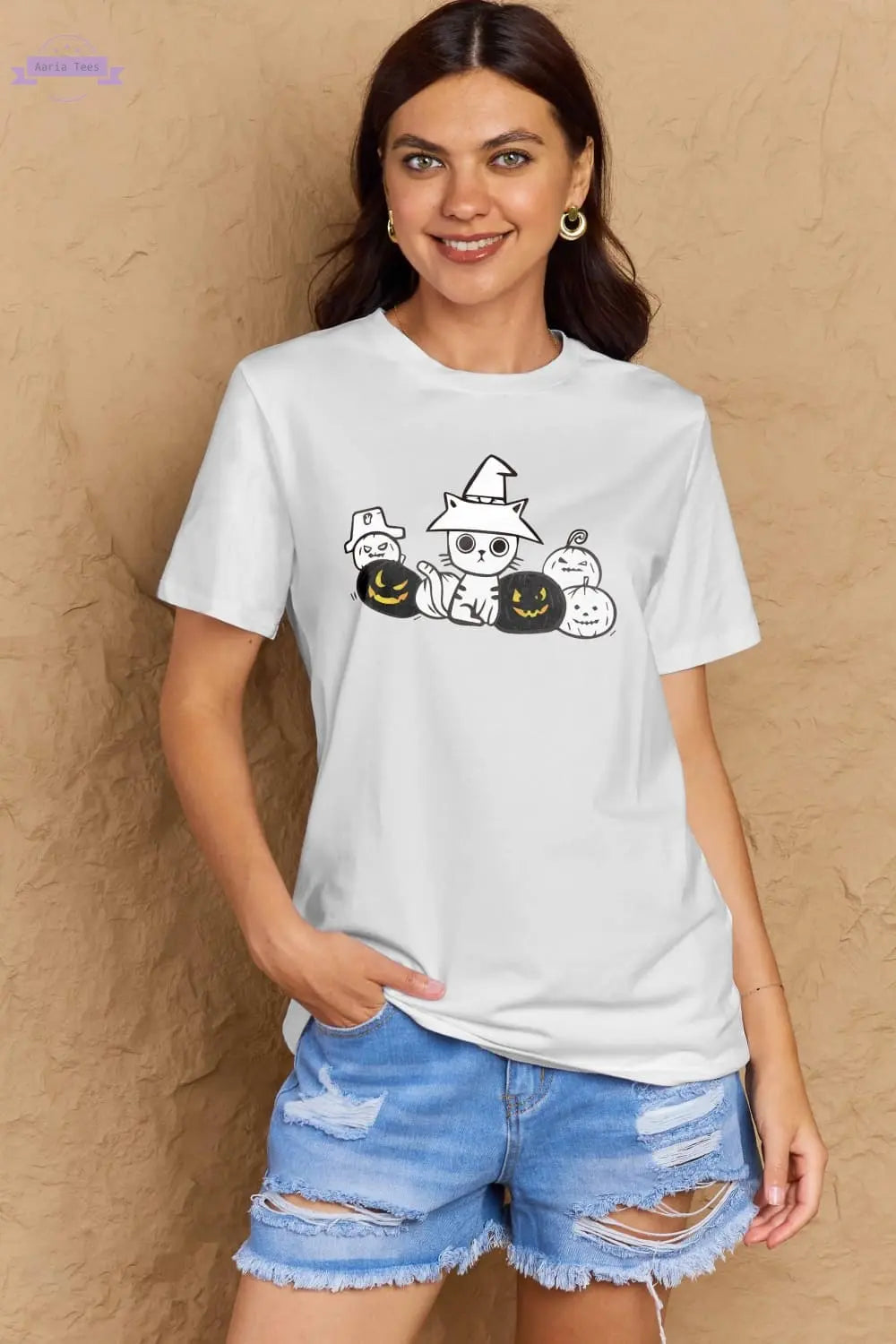 Simply Love Full Size Cat & Pumpkin Graphic Cotton T-Shirt Trendsi