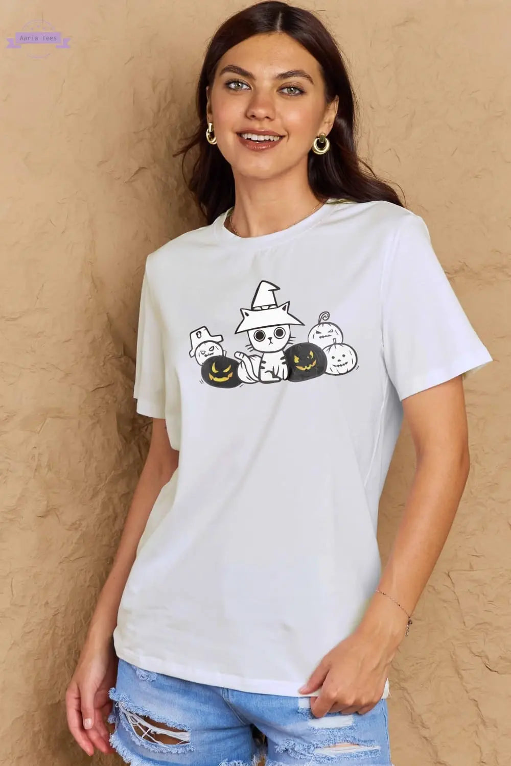 Simply Love Full Size Cat & Pumpkin Graphic Cotton T-Shirt Trendsi