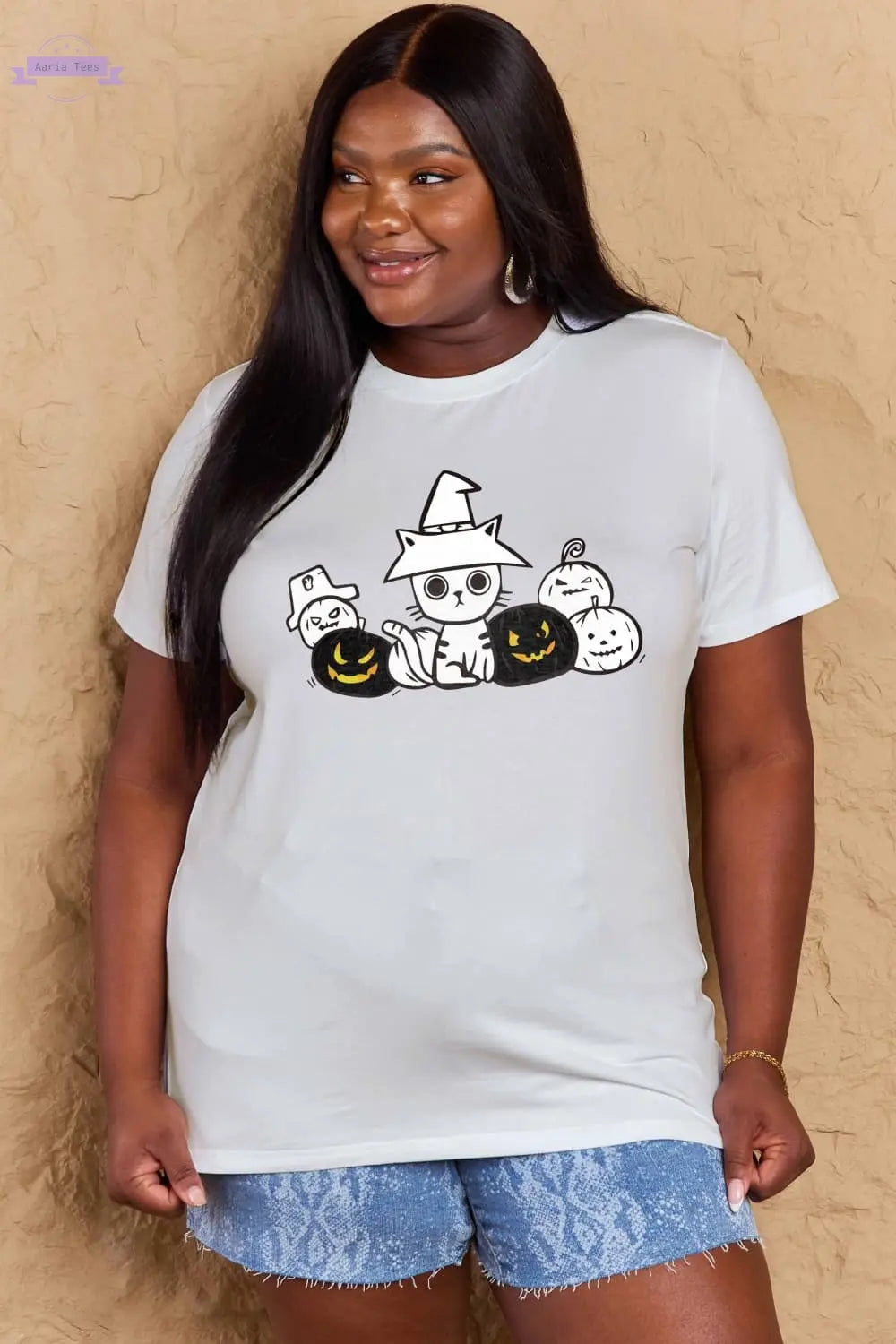 Simply Love Full Size Cat & Pumpkin Graphic Cotton T-Shirt Trendsi